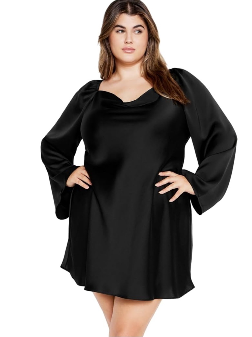 NWT City Chic ‘Lauryn’ Black Satin Cowl Neck Mini Dress